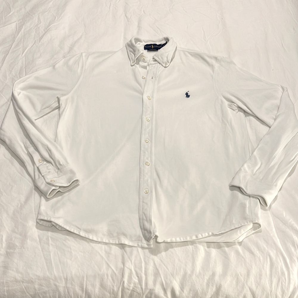 Mens Medium White Featherweight Mesh Ralph Lauren Polo Shirt